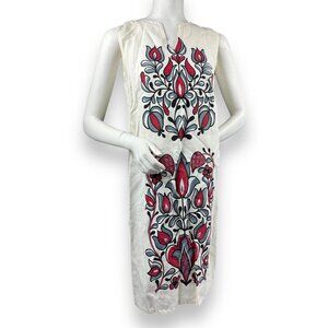 Vtg Royal Miss Fashion Rayon Floral Shift Dress Cream Red Gray Pullover Sz 13-14